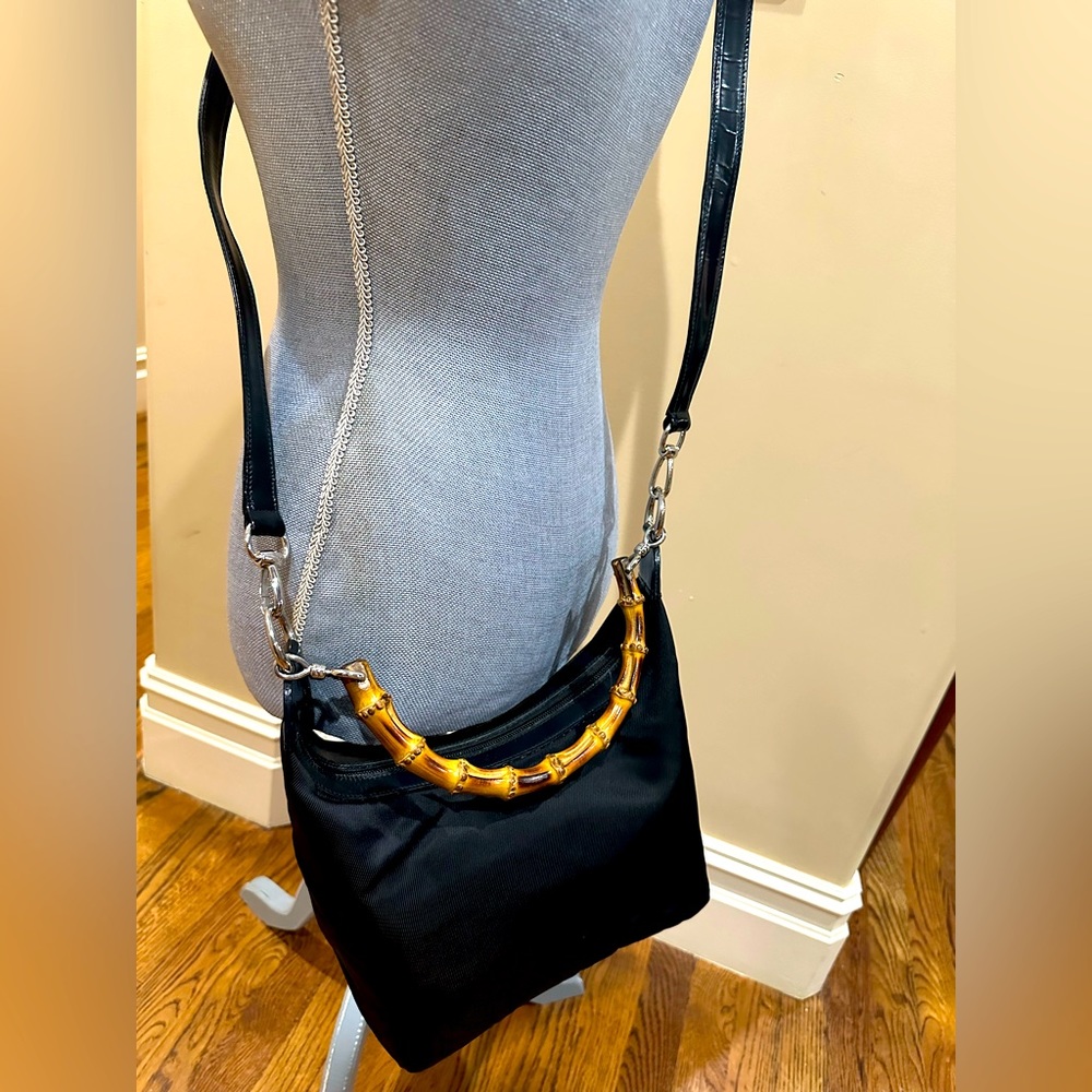 Gucci 2-way Carry Nylon and Bamboo Handbag